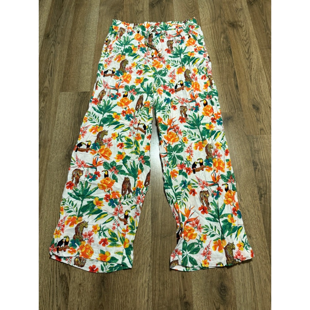 J. Delaney Pants Women Size XS Multicolor Tropical Jungle Print Wide Leg Rayon